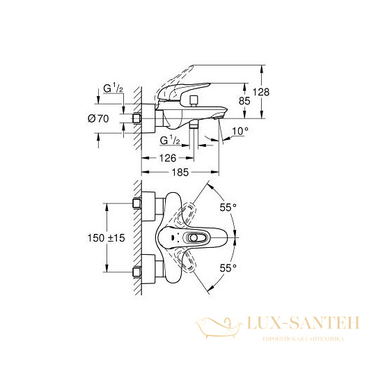 смеситель grohe eurostyle 33591003 для ванны, хром