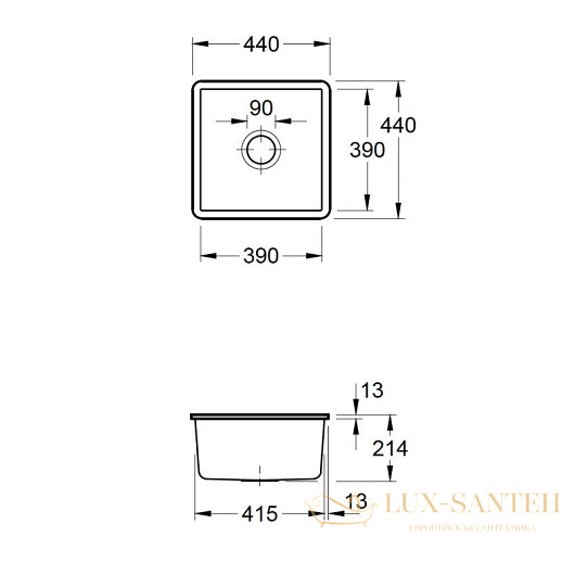 кухонная мойка villeroy & boch subway 50 su 332501r1 ceramicplus 440х440 мм, белый