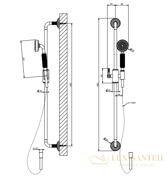 душевой гарнитур gessi venti20 65144.710, латунь pvd