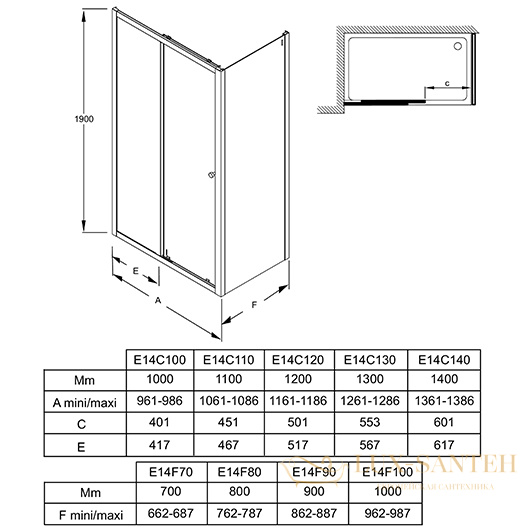 душевая дверь jacob delafon serenity e14c100-ga 100 см, профиль хром глянцевый, стекло прозрачное