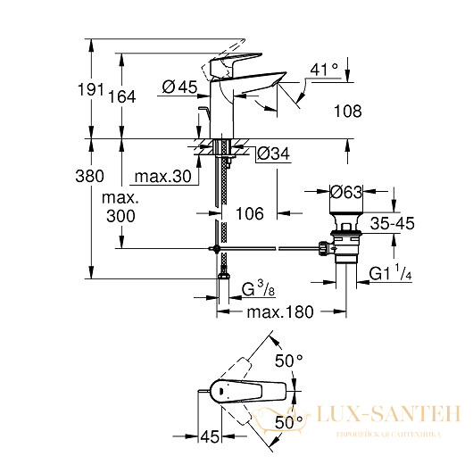 смеситель grohe bauedge 23758001 для раковины, хром