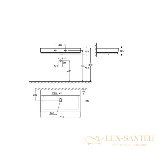 раковина grohe cube ceramic 3938600h 1010х490 мм, белый