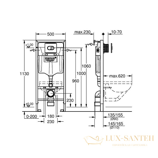 инсталляция для подвесного унитаза grohe rapid sl 38981000 3 в 1 в сборе 