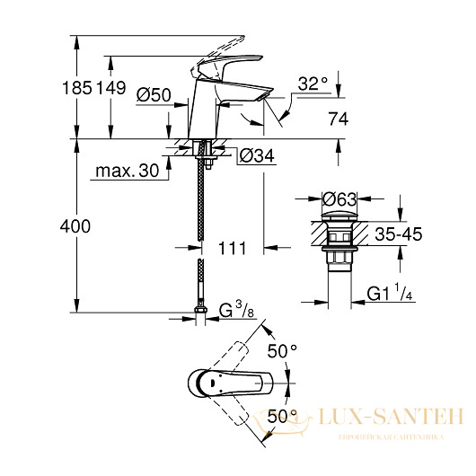 смеситель grohe eurosmart 23968003 для раковины, хром