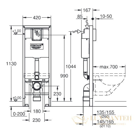 инсталляция для подвесного унитаза grohe rapid sl 38713001 ширина 0,42м 