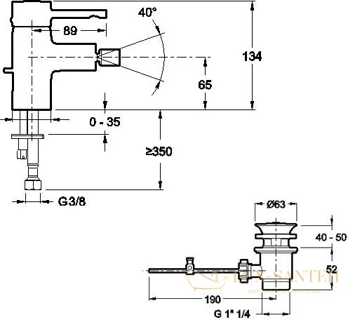 смеситель для биде jacob delafon cuff e37045-cp