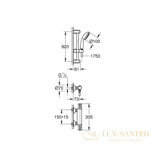 термостатический смеситель grohe grohtherm 800 34566001 для душа, хром