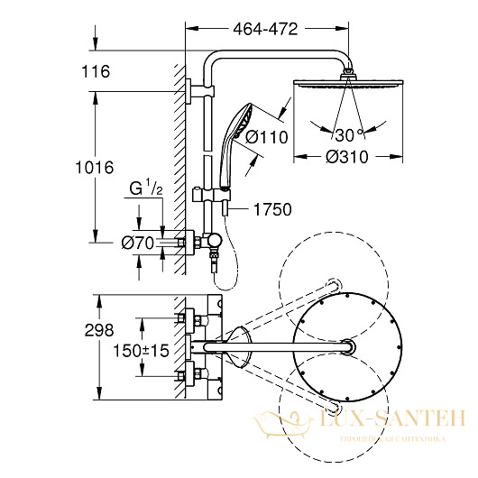 душевая система grohe euphoria 310 26075gl0, холодный рассвет глянец