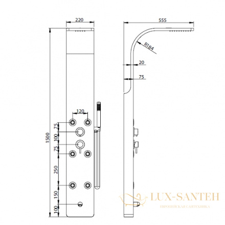 душевая панель rgw shower panels 21140103-10 sp-03, матовый хром