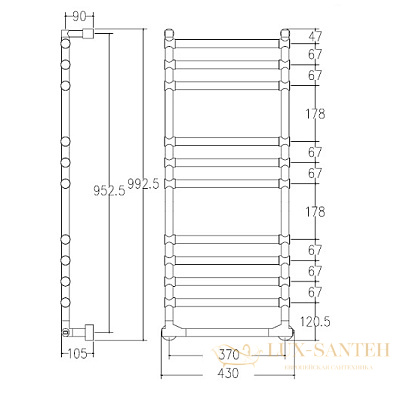 полотенцесушитель электрический 99,2х43  margaroli sole 514/11 box, 5143711ninb, полированный никель