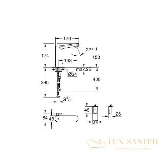 смеситель grohe eurosmart cosmopolitan e 36422000 для раковины, хром