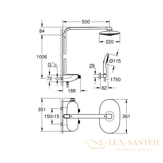 душевая система grohe rainshower system smartcontrol duo 360 26250ls0, белый