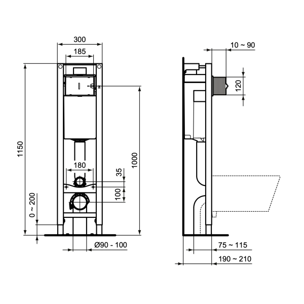 инсталляция ideal standard prosys eco frame m e2332ac для унитаза с белой панелью смыва