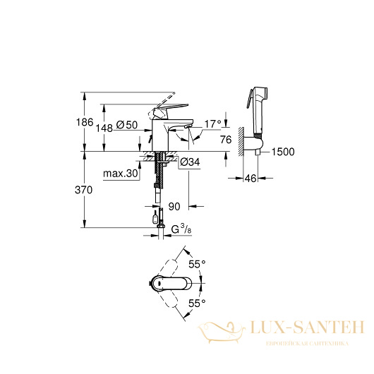 смеситель grohe eurosmart cosmopolitan 23125000 для раковины, хром