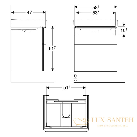 тумба под раковину geberit smyle square 500.352.00.1 584х470 мм, белый глянец