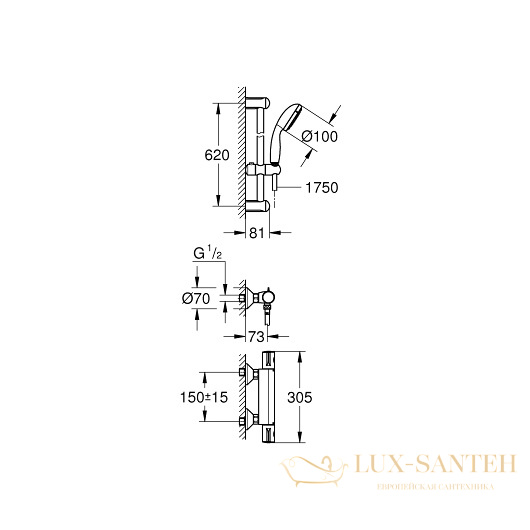 термостатический смеситель grohe grohtherm 800 34565001 для душа, хром