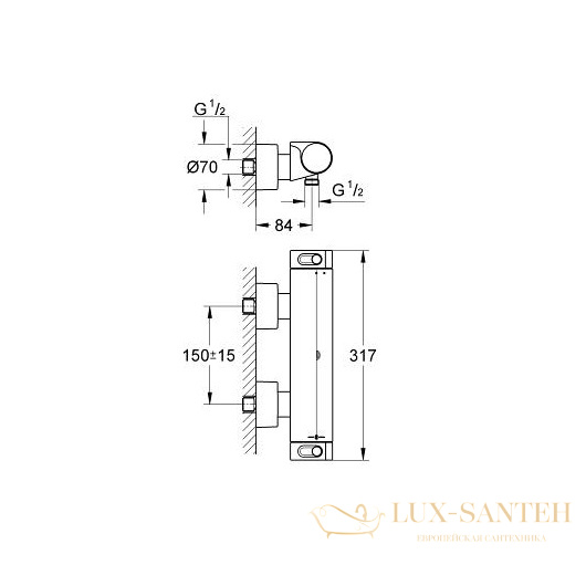 термостатический смеситель grohe grohtherm 2000 34169001 для душа, хром