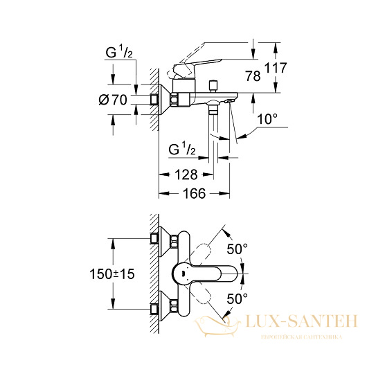 смеситель grohe bauedge 23334000 для ванны, хром