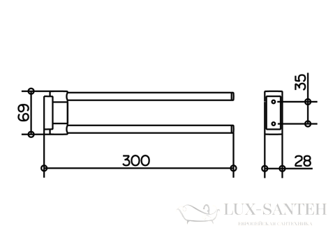 полотенцедержатель двойной keuco, поворотный 300 mm нержавеющая сталь 14919070000
