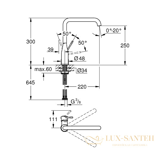 смеситель grohe essence 30505kf0 для мойки, фантомный чёрный