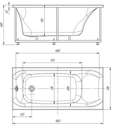 акриловая ванна aquatek альфа 150x70 alf150-0000038 без фронтального экрана, без гидромассажа