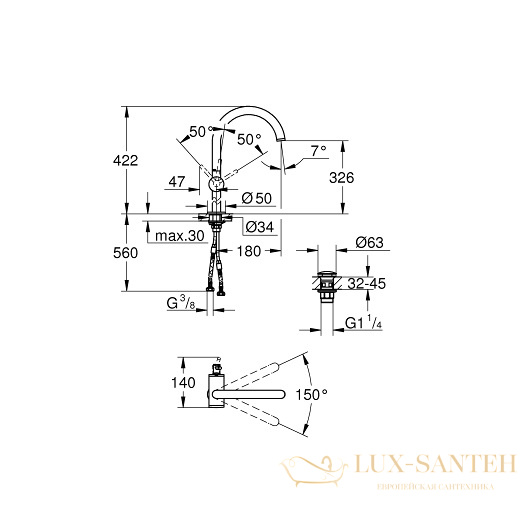 смеситель grohe atrio 32647dc3 для раковины, сталь