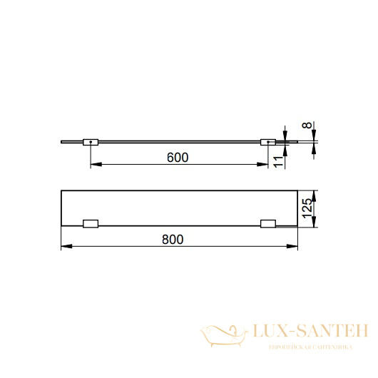 полка для ванной keuco moll 12710015800, 800х8х125 mm, с держателями, кристаллин, хром