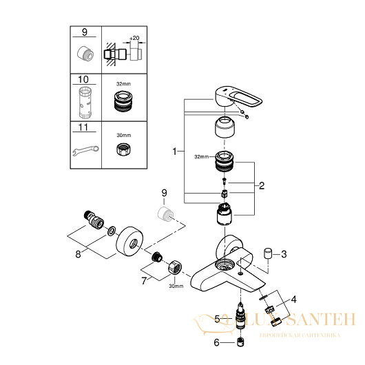 смеситель grohe eurosmart 25241003 для ванны, хром