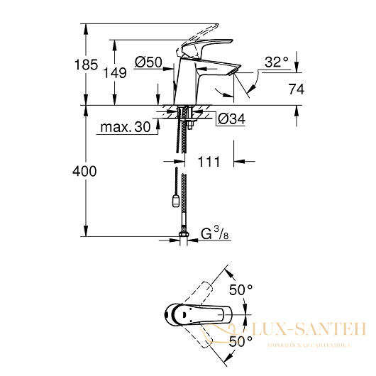 смеситель grohe eurosmart 23966003 для раковины, хром