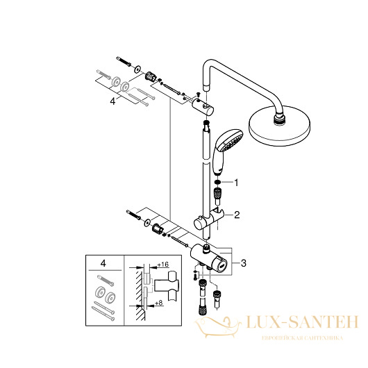 душевая система grohe new tempesta 200 27389002, хром