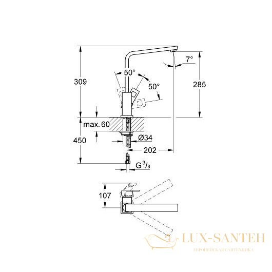 смеситель grohe eurocube 31255dc0 для мойки, сталь