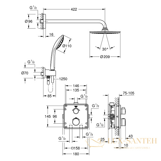 душевая система grohe grohtherm 34734000, хром