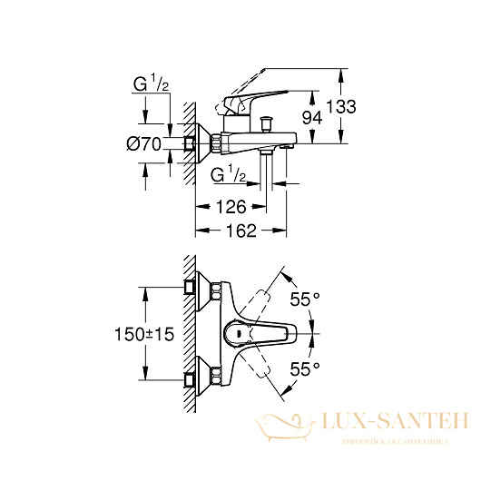 смеситель grohe bauflow 23601000 для ванны, хром