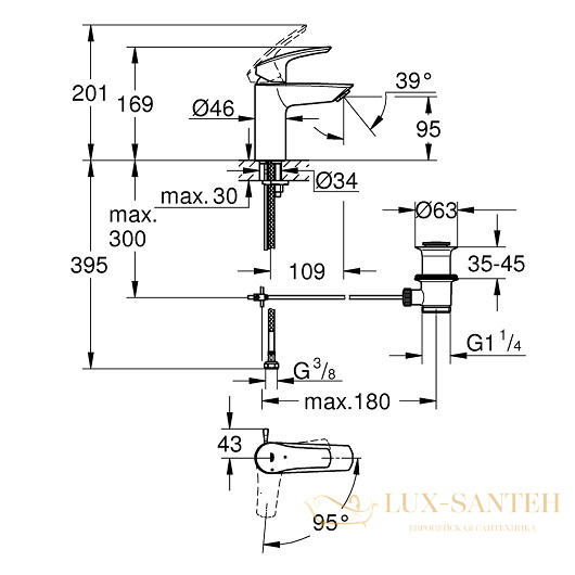 смеситель grohe eurosmart 32926003 для раковины, хром