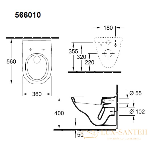 чаша подвесного унитаза villeroy & boch o.novo 5660 10 r1 ceramicplus, белый