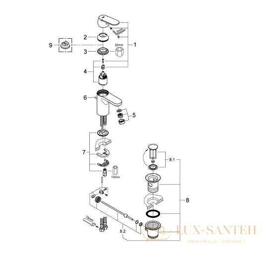 смеситель grohe eurosmart cosmopolitan 32825000 для раковины, хром