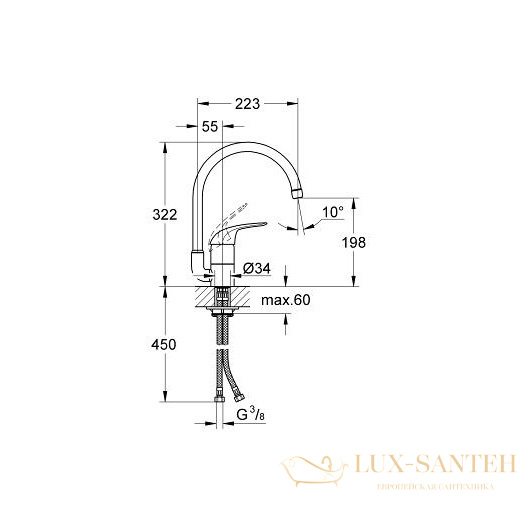 смеситель grohe euroeco 32752000 для мойки, хром