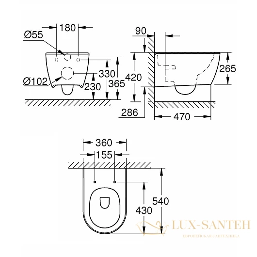 унитаз подвесной grohe essence безободковый 3957100h, белый