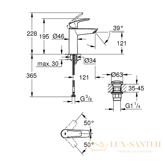 смеситель grohe eurosmart 23923003 для раковины, хром