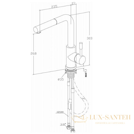 смеситель для кухни villeroy & boch steel shower 969701lc для кухни, stainless steel