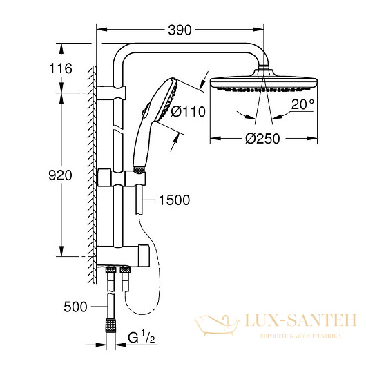 душевая система grohe tempesta system 250, 26675001, без смесителя, хром