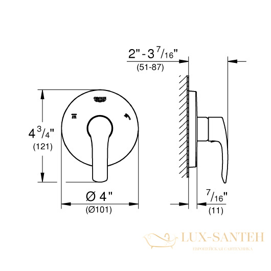 переключающий вентиль grohe eurosmart 19972002, хром