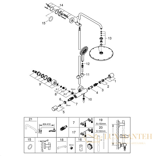 душевая система grohe rainshower smartactive 310 27968001, хром