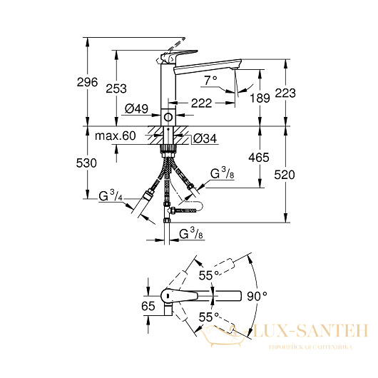 смеситель grohe bauedge 31696000 для мойки, хром