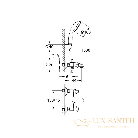 смеситель grohe costa l 2546010a для ванны, хром