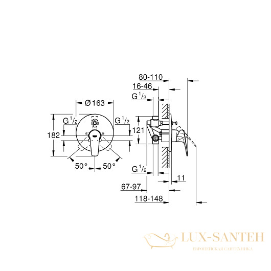 смеситель grohe bauflow 29113000 для ванны, хром