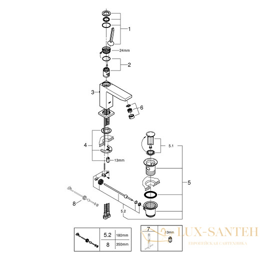 смеситель grohe eurocube joy 23657000 для раковины, хром