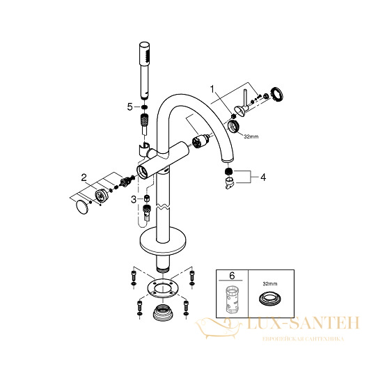 смеситель grohe atrio 32653dc3 для ванны, сталь