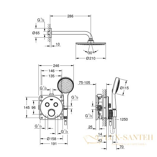 душевая система grohe grohtherm smartcontrol 34743000, хром