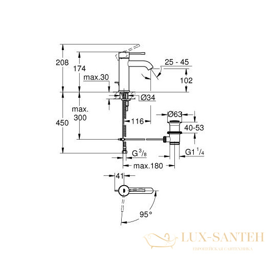 смеситель grohe essence 23591001 для раковины, хром